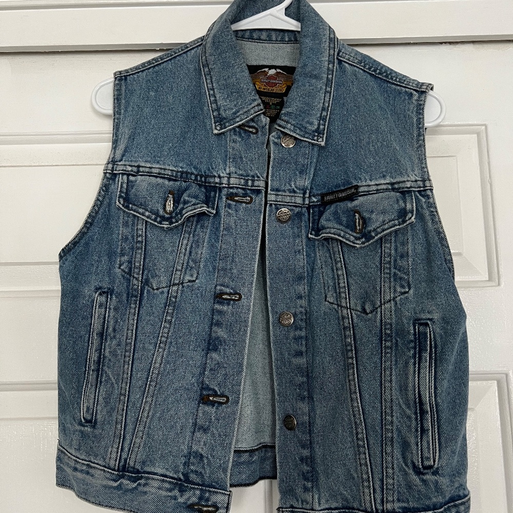 VINTAGE HARLEY DAVIDSON MOTORCYCLE BIKER DENIM VEST SIZE